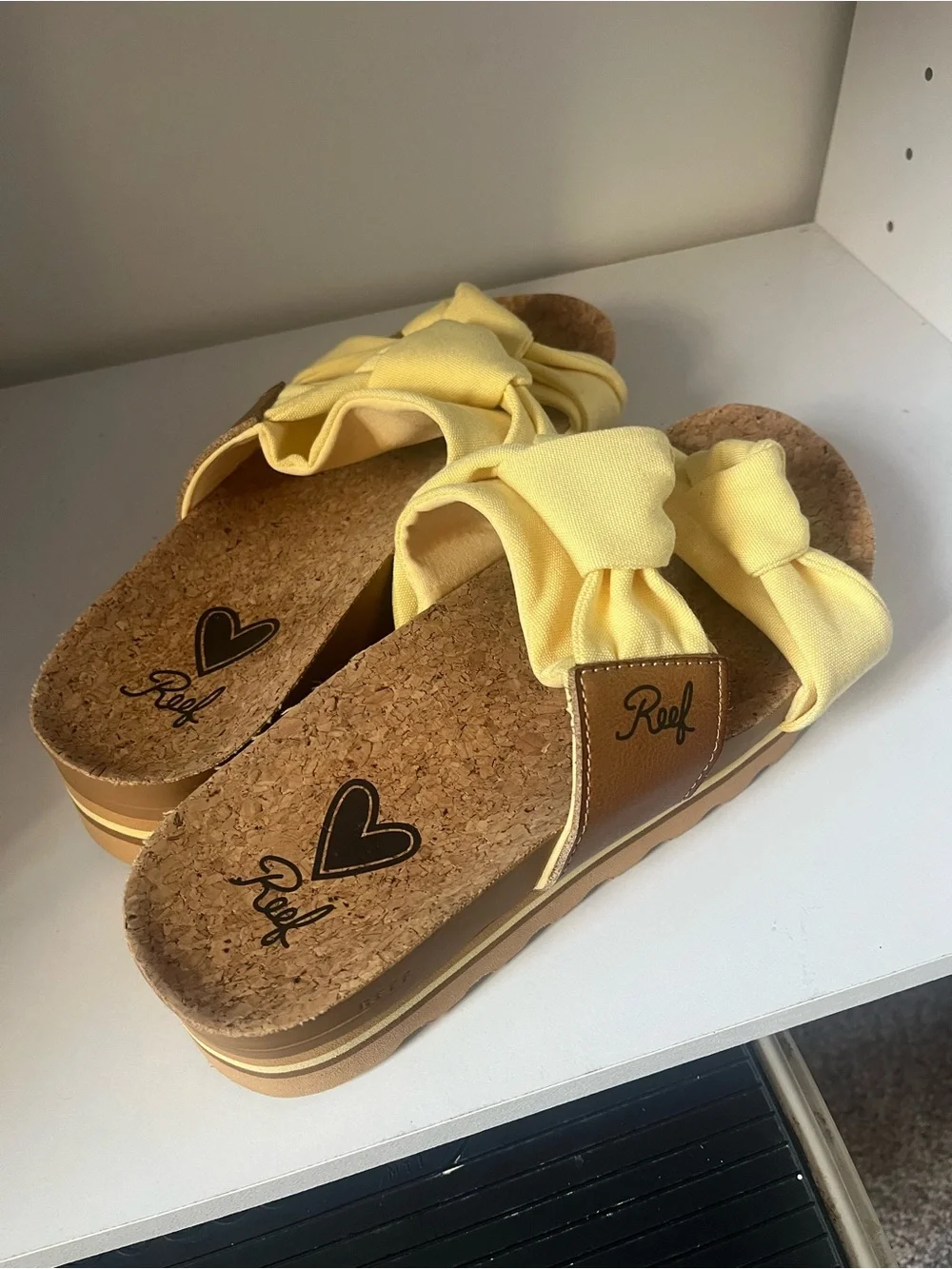 Reef Yellow Knotted Fabric Cork Slide Sandals